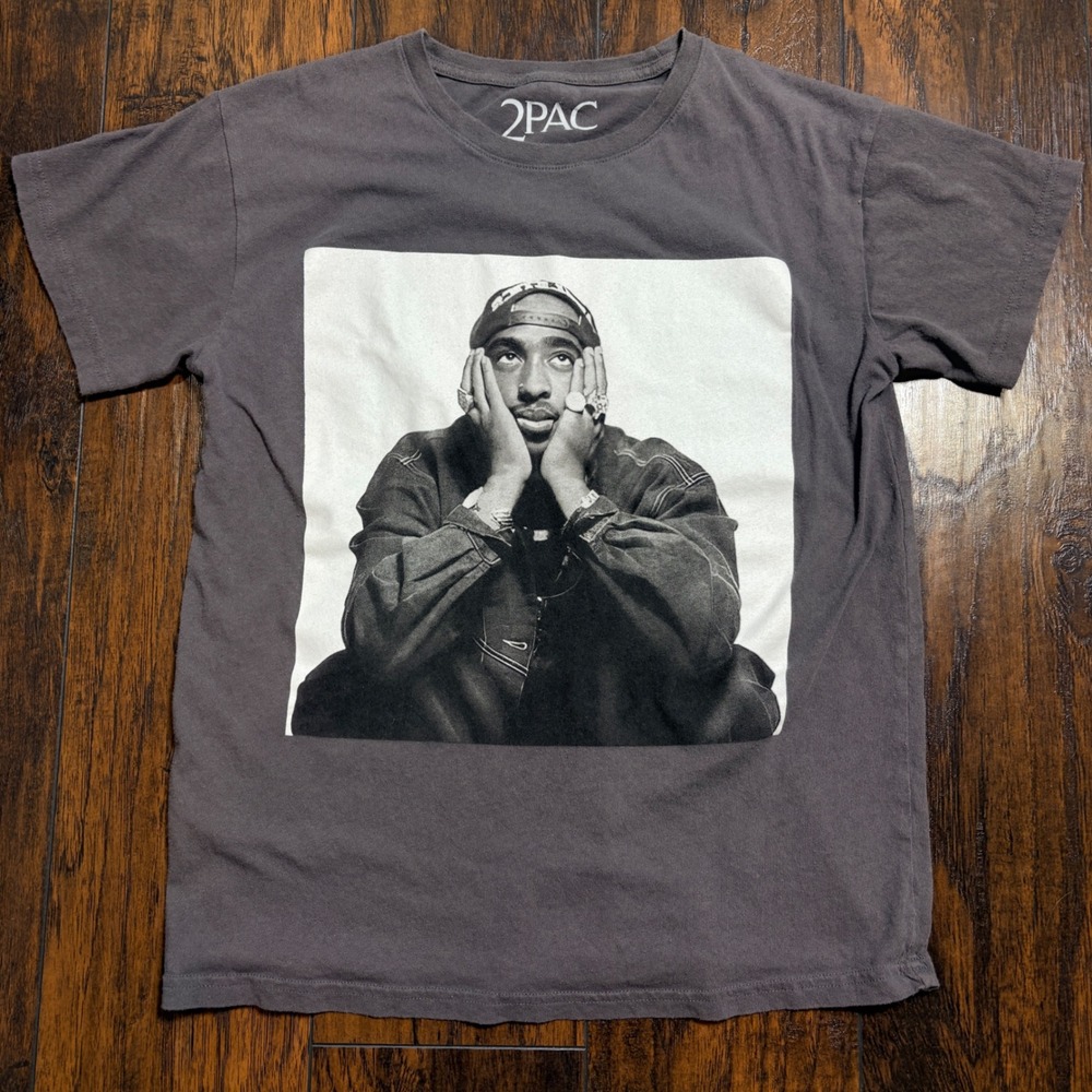2Pac Graphic T-Shirt Mens Small Charcoal Gray Portrait Hip Hop Streetwear